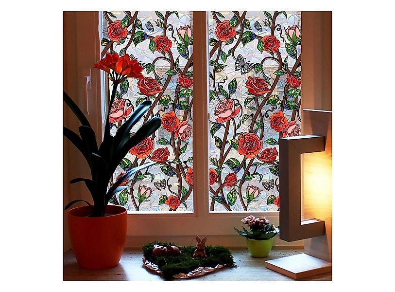 Coonoor Fensterfolie Bunte Glasfensterfolie, Vintage-Rosenfensterfolie, Sic günstig online kaufen