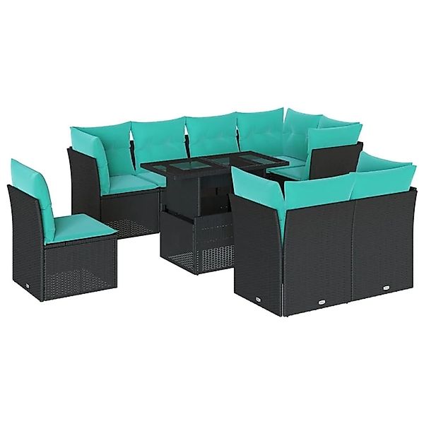 vidaXL 9-Tlg Gartensofa-Set mit Kissen Schwarz Polyrattan 3266727 günstig online kaufen