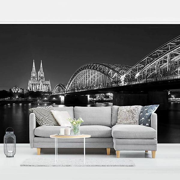 Bilderwelten Fototapete Köln bei Nacht II schwarz/weiß Gr. 288 x 190 günstig online kaufen