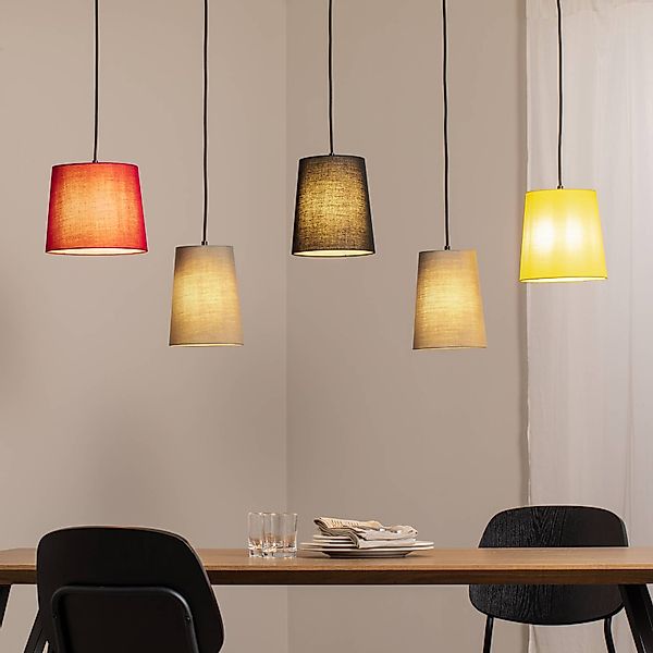 Lindby Hängelampe Amilia, Stoff, 5-flg., rot/grau/gelb, E27 günstig online kaufen