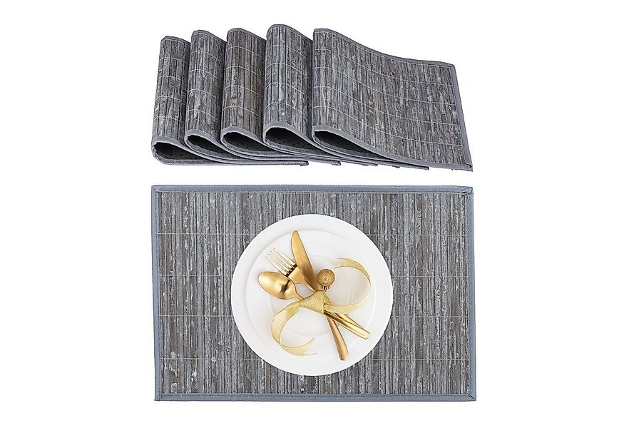relaxdays Platzset Tischset 6er Set Bambus, (6 Tischmatten), grau günstig online kaufen