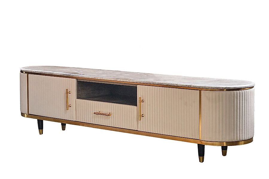 KAWOLA Lowboard MARIA, TV-Bank Marmorplatte Kunstleder verschiedene Farben günstig online kaufen