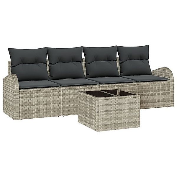vidaXL Loungesofa 5-teiliges Garten-Sofa-Set mit Kissen in Hellgrau Poly-Ra günstig online kaufen