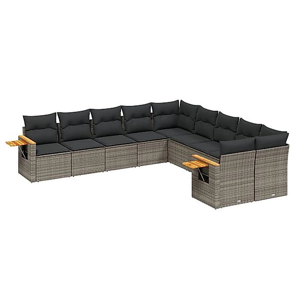 vidaXL 10-Tlg Garten-Sofagarnitur mit Kissen Grau Poly Rattan 3259596 günstig online kaufen
