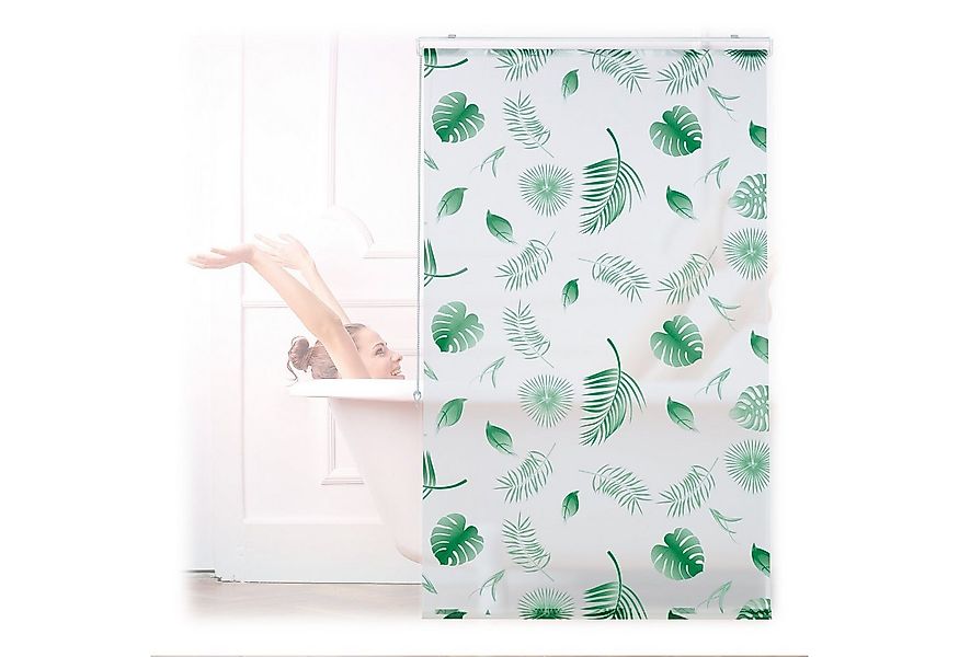 relaxdays Duschrollo Blätter grü Breite 100 cm, 100x240cm günstig online kaufen