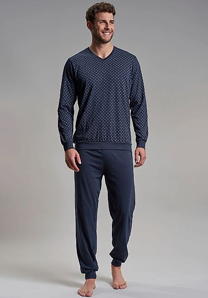 bugatti Pyjama, (2 tlg.), V-Ausschnitt, Langarm, lange Hose, mit Logo, bequ günstig online kaufen