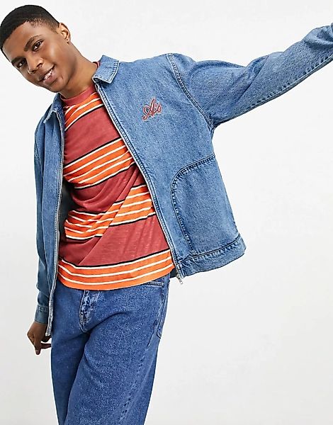 ASOS Actual – Oversize-Harrington-Jacke in verwaschenem Mittelblau günstig online kaufen