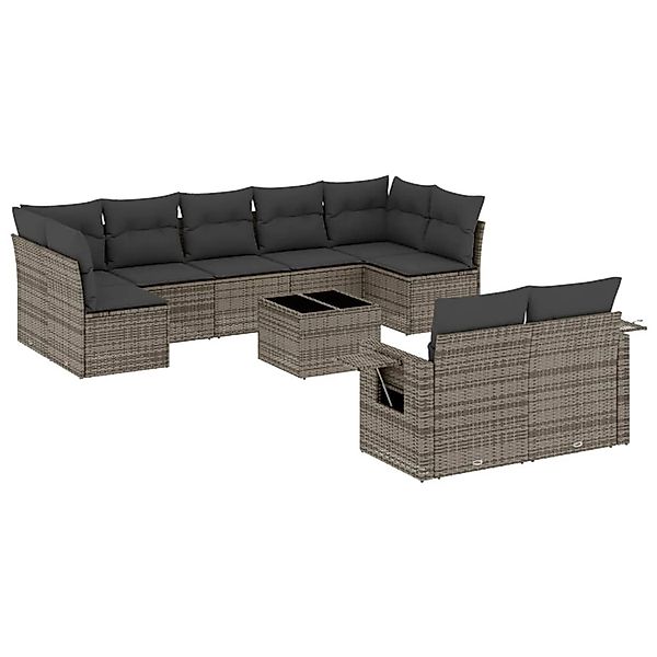 vidaXL 10-Tlg Garten-Sofagarnitur mit Kissen Grau Poly Rattan 3220629 günstig online kaufen
