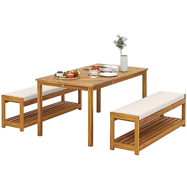 Outsunny 3 tlg. Gartenmöbel-Set Akazienholz Sitzgarnitur inkl. 1 Esstisch m günstig online kaufen