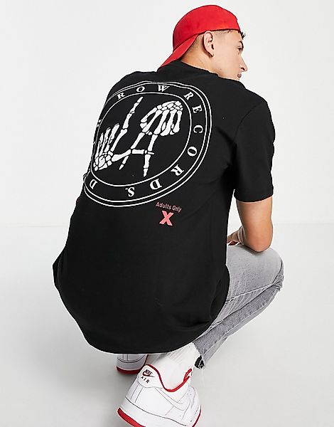 Topman – Oversized-T-Shirt in Schwarz mit „Death Row“-Schriftzug und Knoche günstig online kaufen