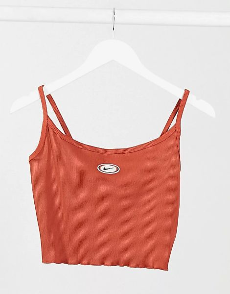 Nike – Kurz geschnittenes, geripptes Trägershirt mit gekräuseltem Saum in R günstig online kaufen