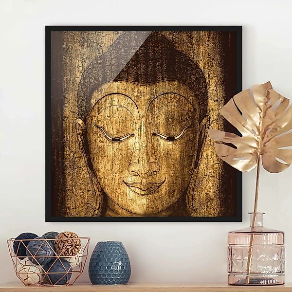 Bild mit Rahmen Kunstdruck - Quadrat Smiling Buddha günstig online kaufen