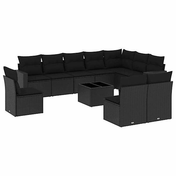 vidaXL 11-tlg Garten-Sofagarnitur mit Kissen Schwarz Poly Rattan Modell 13 günstig online kaufen