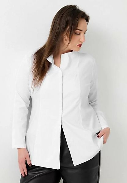 Kekoo Langarmbluse Klassiche Bluse mit modernem Serafino Kragen 'Classy' günstig online kaufen