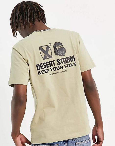 Fingercroxx – T-Shirt in Stein mit „Desert Storm“-Print am Rücken-Neutral günstig online kaufen
