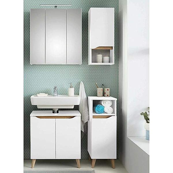 Badezimmer Set, 4-teilig, mit Füßen in Holzoptik QUEIMADOS-66 in Weiß Glanz günstig online kaufen