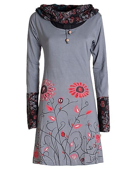 Vishes Jerseykleid Blumen-Kleid Langarm-Shirtkleid Schal-Kleid Baumwollklei günstig online kaufen