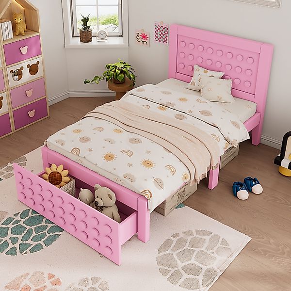 Flieks Kinderbett, Holzbett Einzelbett 90x190cm Bausteine-Form günstig online kaufen