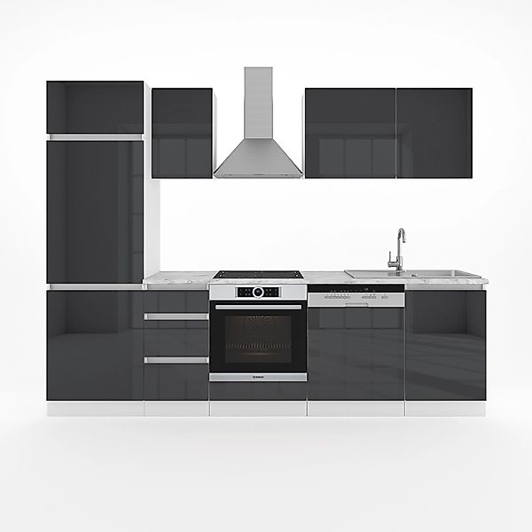 Vicco Optima Küchenzeile Anthrazit Hochglanz 270 cm ohne Arbeitsplattegriff günstig online kaufen