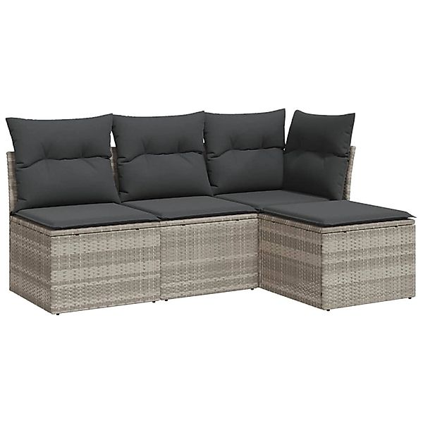 vidaXL 4-Tlg Garten-Sofagarnitur mit Kissen Hellgrau Poly Rattan 3249341 günstig online kaufen