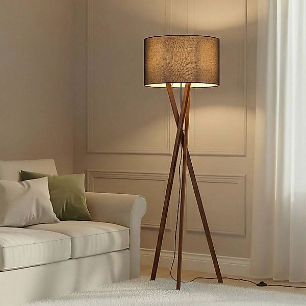 Lucande Stehlampe Auriane, Tripod, schwarz, Stoff, 160 cm günstig online kaufen