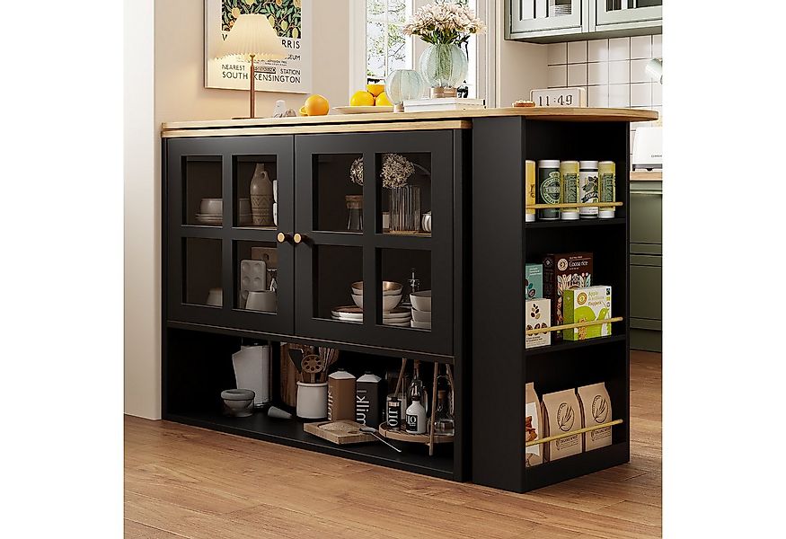 BBWL Sideboard 360° drehbare Essbar aus MDF mit Glasfronten, 5 Ablagen & Si günstig online kaufen