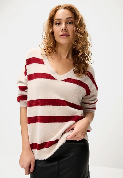 LASCANA Streifenpullover, aus kuschelweichem Strick, V-Ausschnitt, Streifen günstig online kaufen