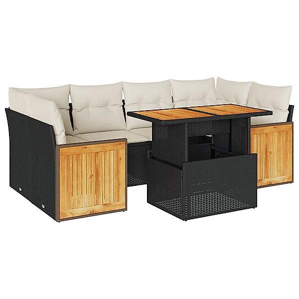 vidaXL 7-Tlg Garten-Sofagarnitur mit Kissen Schwarz Poly Rattan 3327675 günstig online kaufen