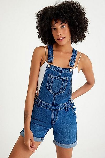 Kutaf Jumpsuit Askılı Duble Paça Denim Salopet Shorts günstig online kaufen