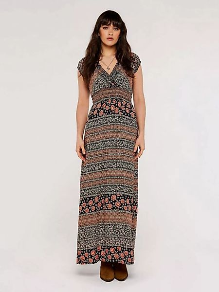 Apricot Maxikleid Folk Floral Stripe Dress, mit gesmokter Taille günstig online kaufen