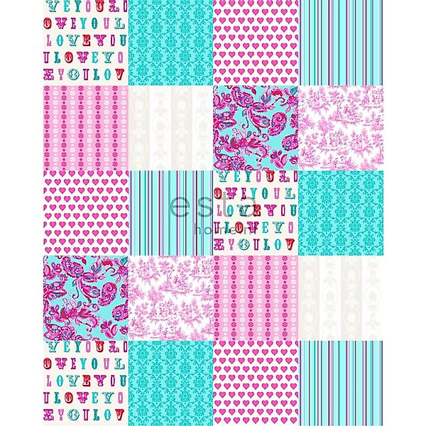 ESTAhome XL-Tapete Love You - Sprüche Türkis Und Rosa 20 Behangtegels Van 5 günstig online kaufen