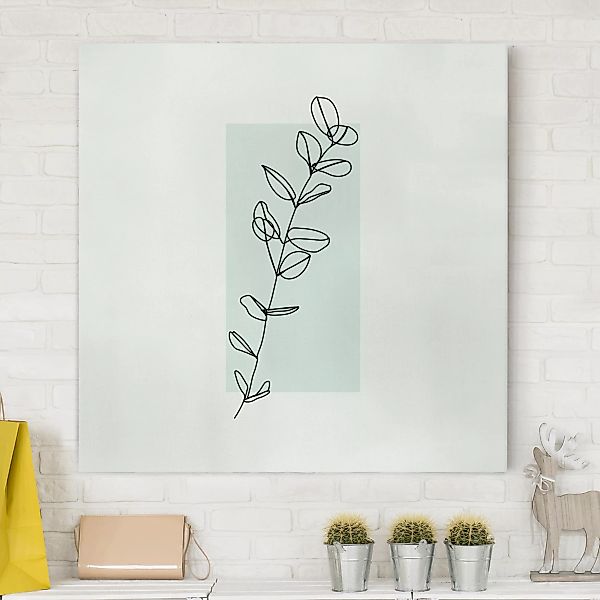 Leinwandbild Blumen - Quadrat Zweig Geometrie Viereck Line Art günstig online kaufen