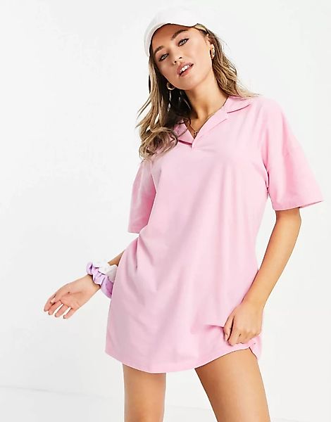 Lola May – Kurzärmliges Polo-Hemdkleid in Rosa günstig online kaufen