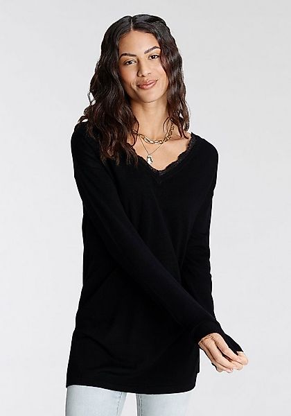 Laura Scott Strickpullover mit spitzenbesetztem V-Ausschnitt günstig online kaufen