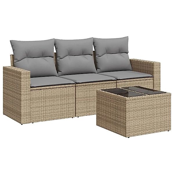 vidaXL 4-Tlg Garten-Sofagarnitur mit Kissen Beige Poly Rattan 3251006 günstig online kaufen