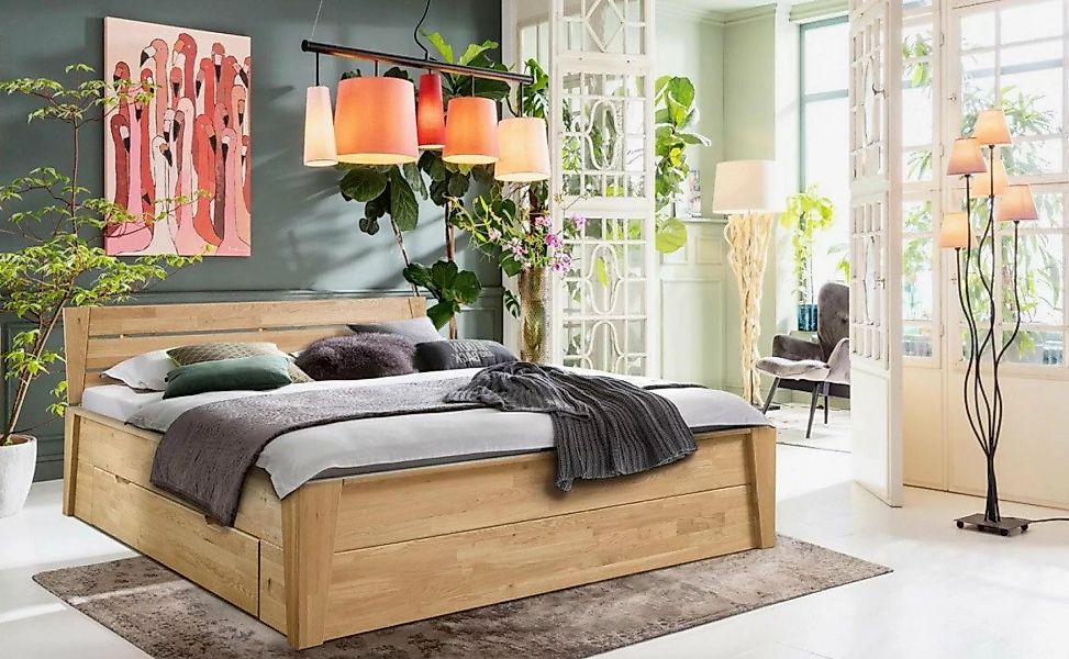 Main Möbel Massivholzbett Bett mit Schubkästen 180x200cm 'Danica' Wildeiche günstig online kaufen