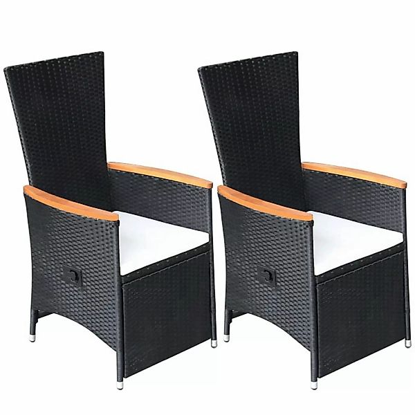 vidaXL Garten-Liegestühle 2 Stk. mit Auflagen Poly Rattan Schwarz günstig online kaufen