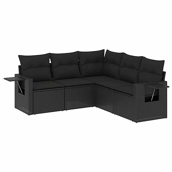 vidaXL 5-Tlg Garten-Sofagarnitur mit Kissen Schwarz Poly Rattan 3220144 günstig online kaufen