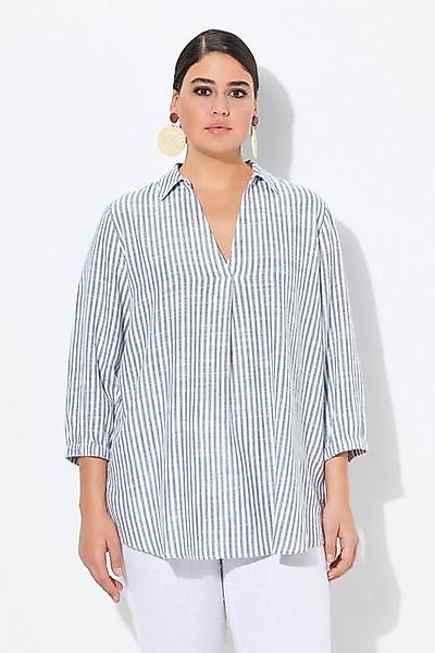 Ulla Popken Tunika Leinenmix-Tunika Streifen Hemdkragen 3/4-Arm günstig online kaufen