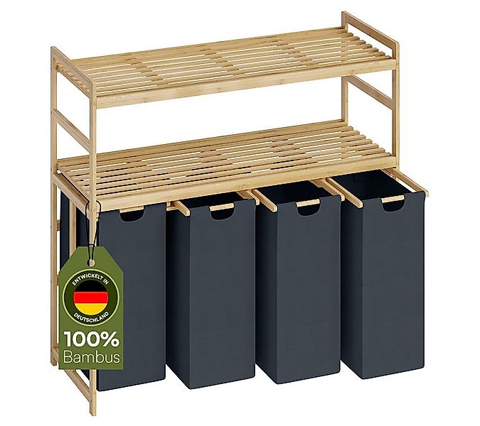 Bellamio Wäschekorb Newa aus Bambus (4 Fächer mit 2 Ablagen, Dunkelgrau 200 günstig online kaufen