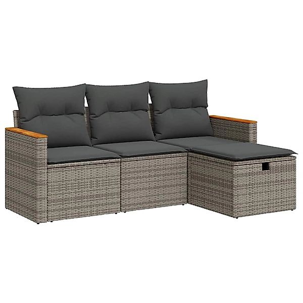 vidaXL 4-Tlg Garten-Sofagarnitur mit Kissen Grau Poly Rattan 3325896 günstig online kaufen