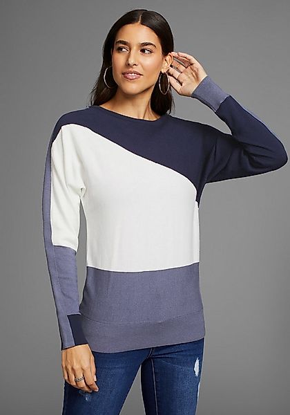 Laura Scott Rundhalspullover mit diagonalen Streifen günstig online kaufen