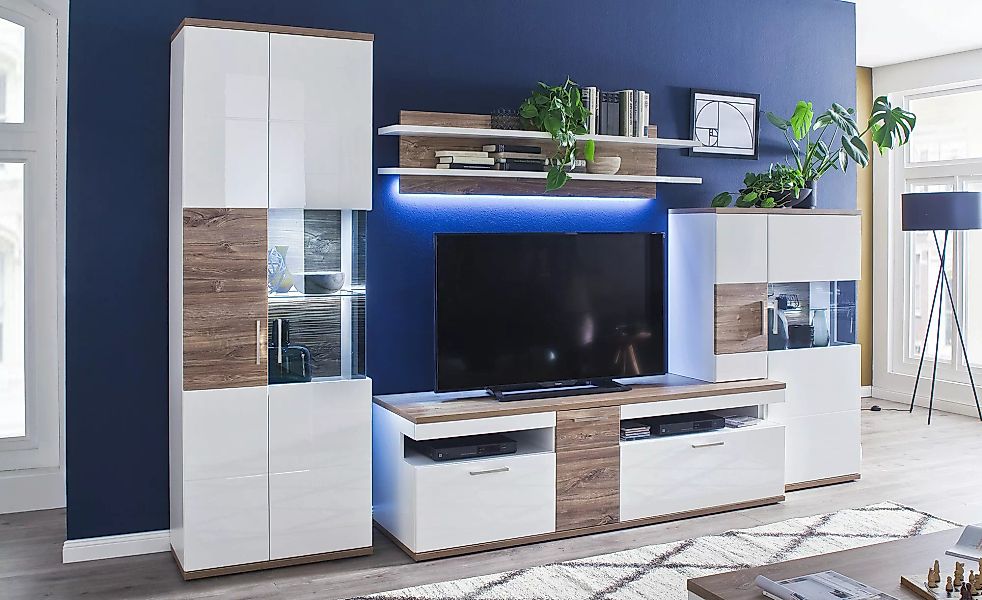 uno Wohnkombination  Zypern ¦ weiß ¦ Maße (cm): B: 320 H: 199 T: 50.0 Kommo günstig online kaufen