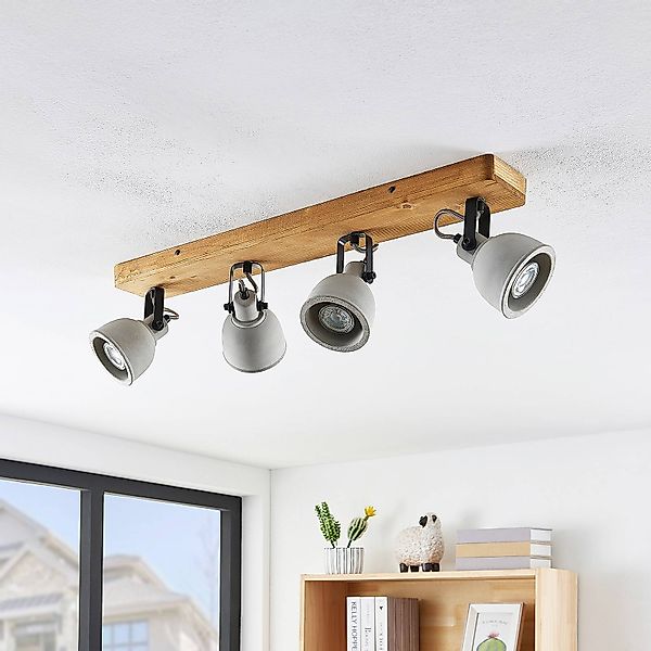 Lindby Spot Mitis, 70 cm, 4-flg., grau, Holz, Beton, GU10 günstig online kaufen