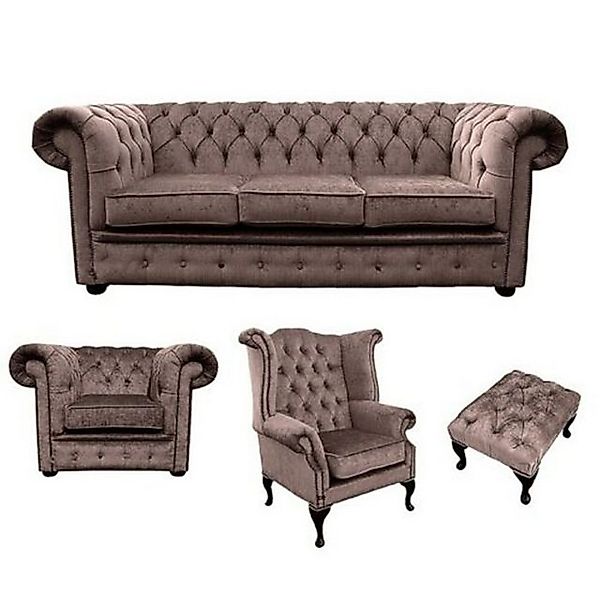 JVmoebel Sofa Luxus Beige Chesterfield Sofagarnitur 3+1+Ohrensessel+Hocker günstig online kaufen