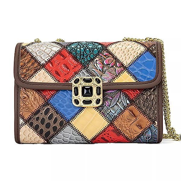 YUBRO-STUDIO Schultertasche Modische Ledertasche mit Patchwork-Muster günstig online kaufen