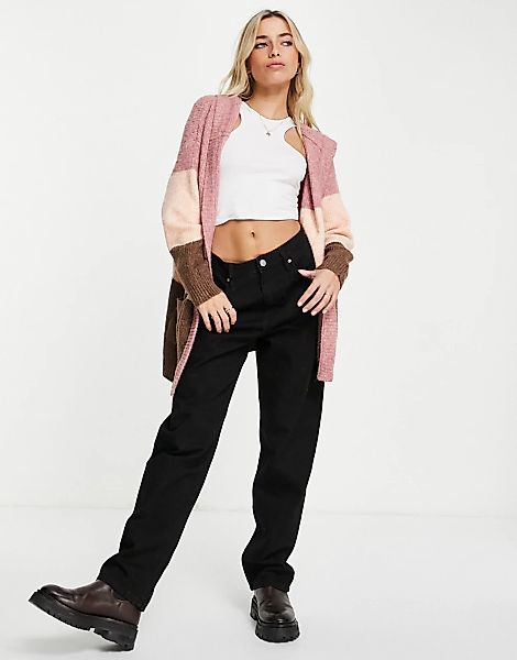 JDY – Hudson – Lange Strickjacke mit Taschen in Rosa gestreift-Mehrfarbig günstig online kaufen