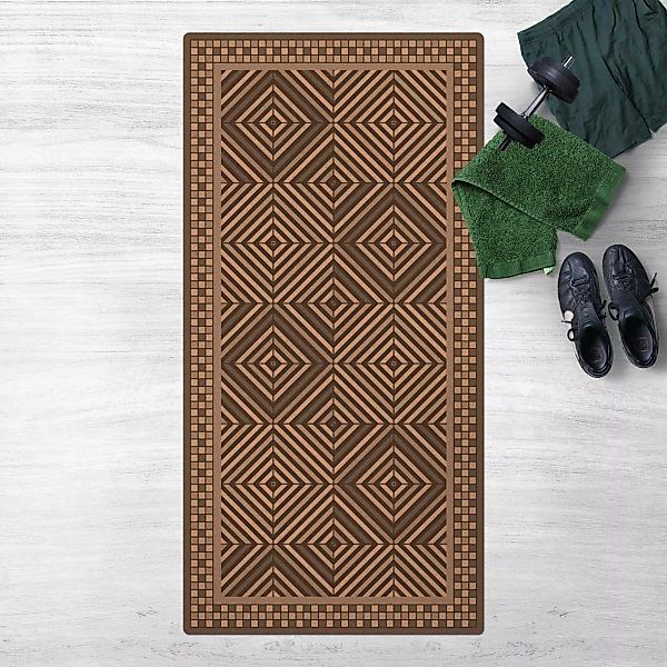 Kork-Teppich Geometrische Fliesen Strudel Grau mit schmalem Mosaikrahmen günstig online kaufen