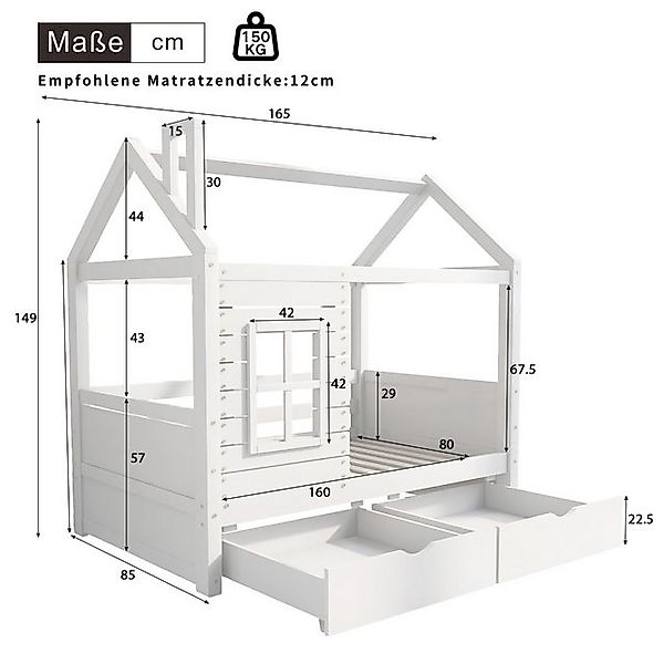 Flieks Hausbett, Kinderbett Jugendbett 80x160cm Massivholzbett Kiefernholz günstig online kaufen