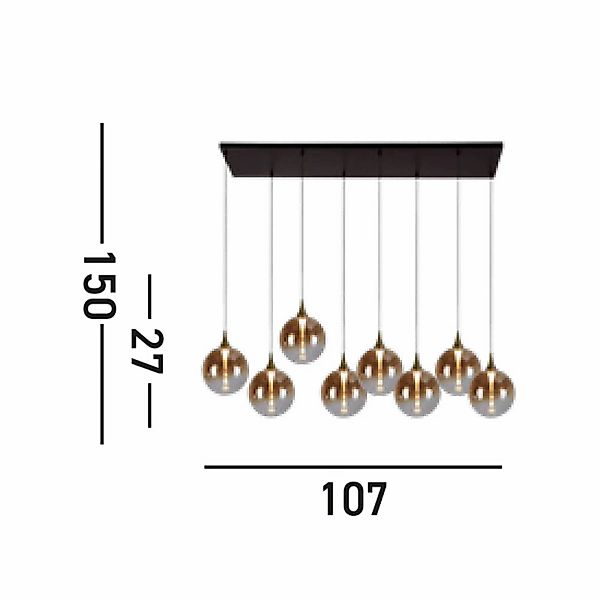 LED-Hängeleuchte Alchemy, 8-fl., schwarz, bernstein, Glas günstig online kaufen